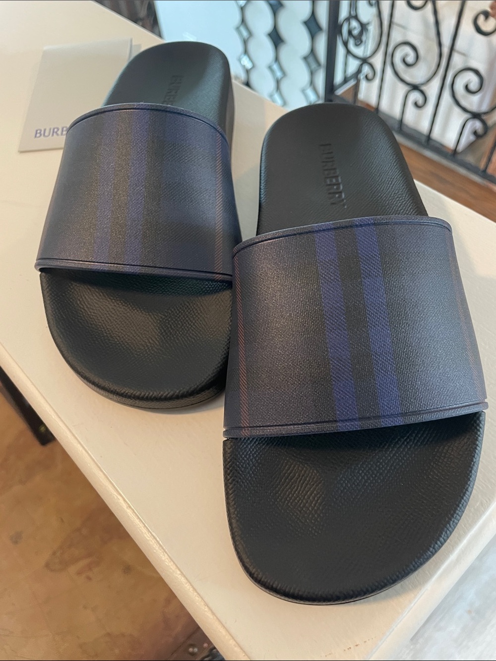 Burberry Midnight Navy Check Slide Sandals (unisex) - Picture 9 of 11